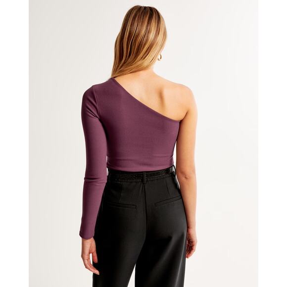 Abercrombie & Fitch Crepe Asymmetrical One-Shoulder Bodysuit Large Burgundy Fall - Picture 3 of 12